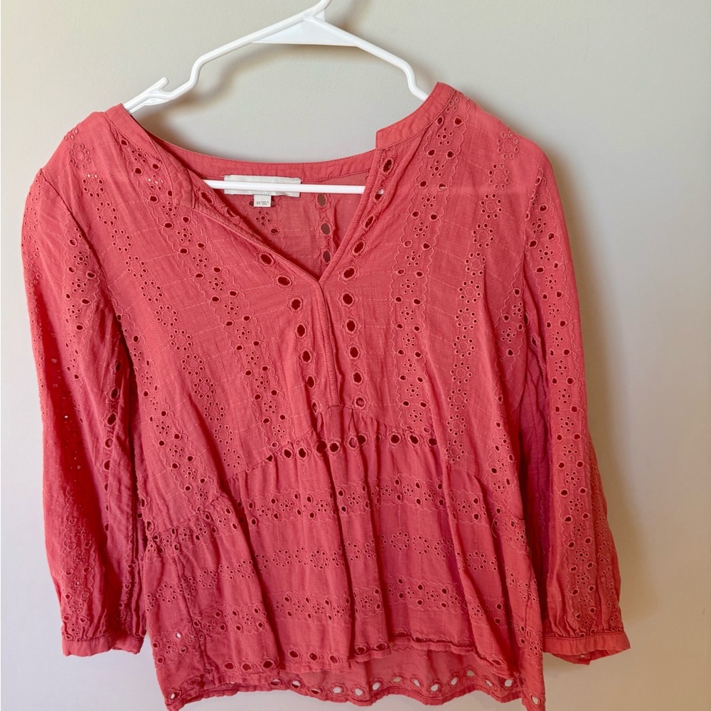 Coral Eyelet Blouse